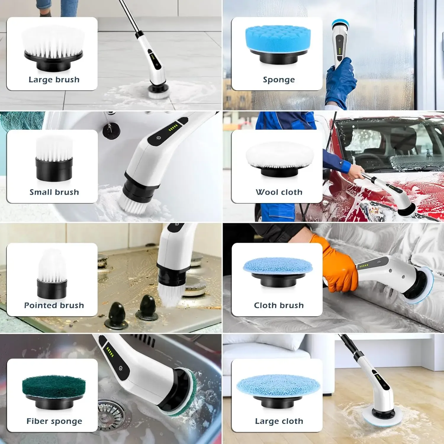 Brosse de nettoyage électrique multifonction sans fil 9 en 1 pour cuisine, salle de bain et toilettes 4
