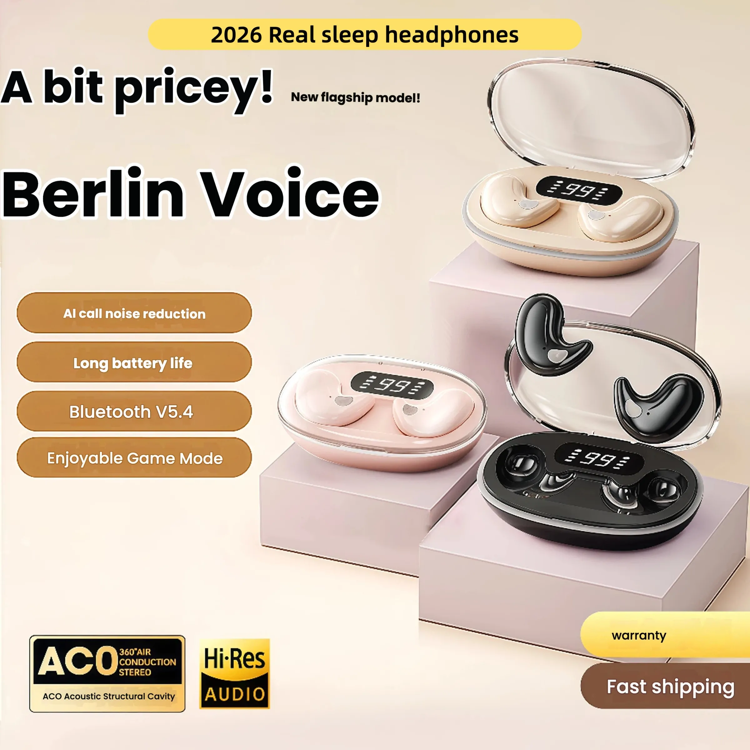 Écouteurs de sommeil TWS X55 LED – Bluetooth sans fil, son stéréo Hi-Fi, microphone intégré, réduction du bruit, étanches 3