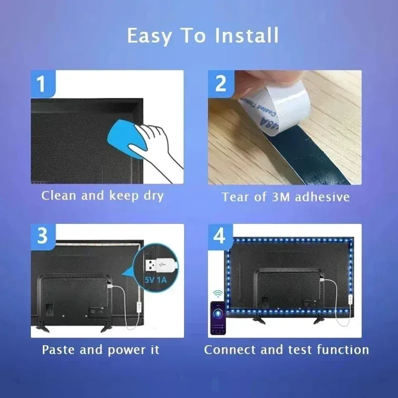 Bande LED RGB 5050 USB 5V avec télécommande Bluetooth et Wi-Fi, contrôle par application, longueur 1 à 30 m, rétroéclairage pour chambre 4
