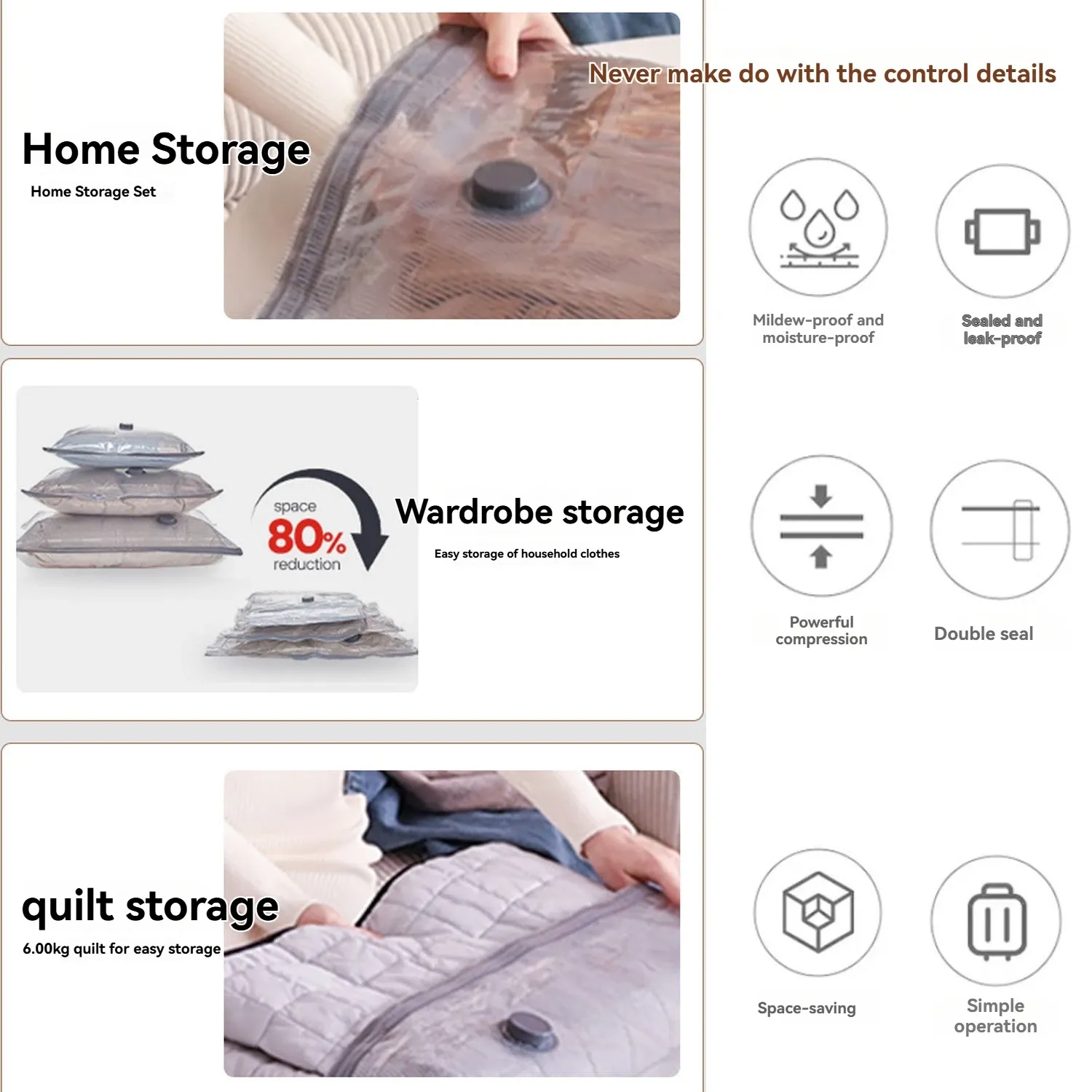 Sacs de rangement sous vide de voyage avec pompe à air rechargeable, organisateurs de compression pour bagages et valises 6