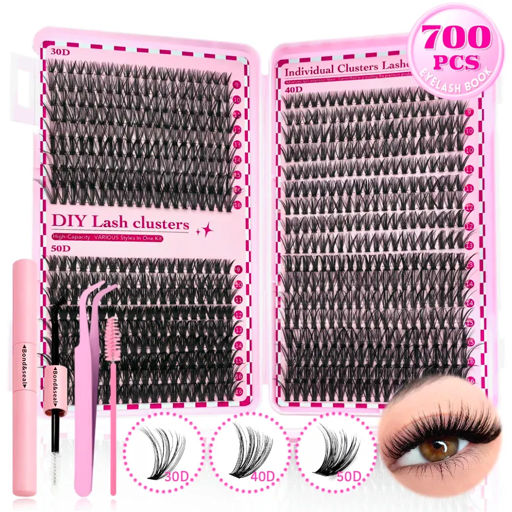 Kit d'extension de cils DIY 700 pcs, courbures 30D/40D/50D/80D, longueurs mixtes 9-16 mm, boucles D-Curl pour la maison et les célébrations festives - Image 1