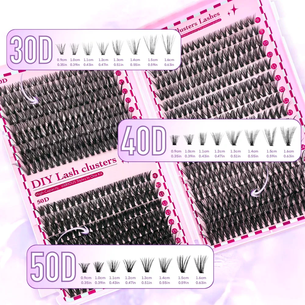 Kit d'extension de cils DIY 700 pcs, courbures 30D/40D/50D/80D, longueurs mixtes 9-16 mm, boucles D-Curl pour la maison et les célébrations festives 3