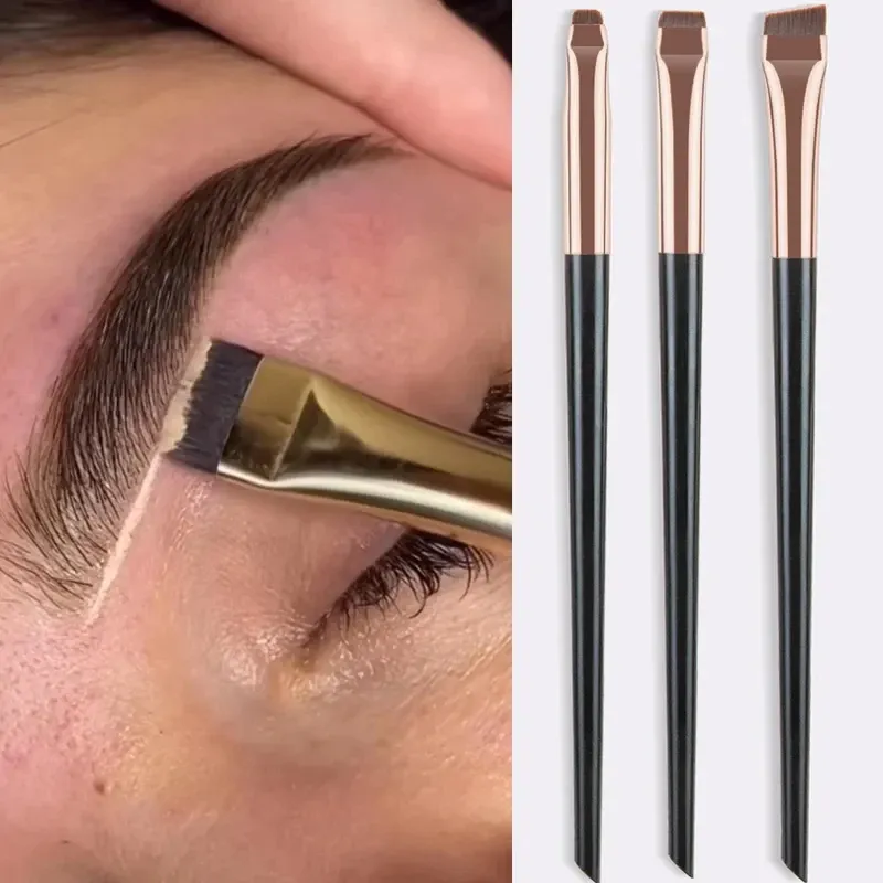 Ensemble de 3 outils de maquillage portables : lame fine pour eyeliner, brosse à sourcils et pinceau contour