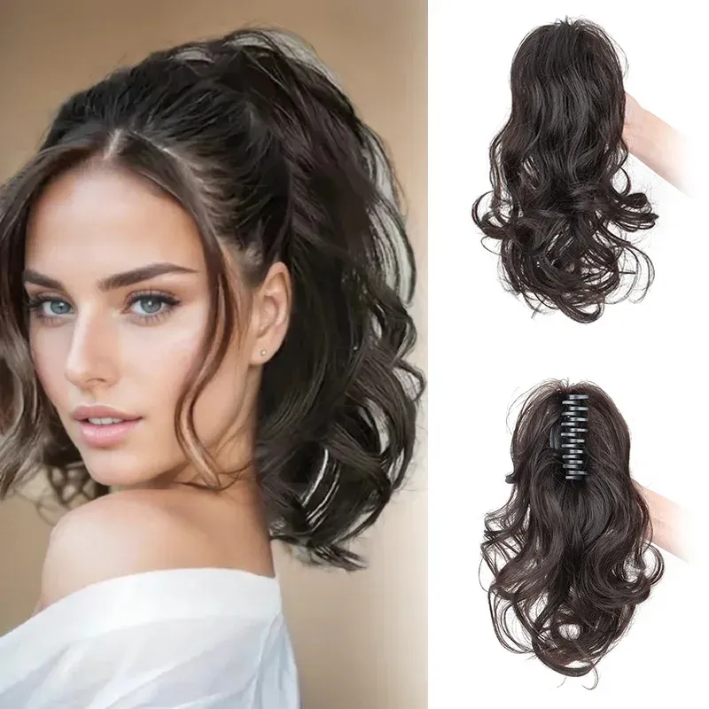 Pince à queue de cheval synthétique bouclée de 30 cm, extension courte pour femmes, disponible en noir, brun et blond - Image 1