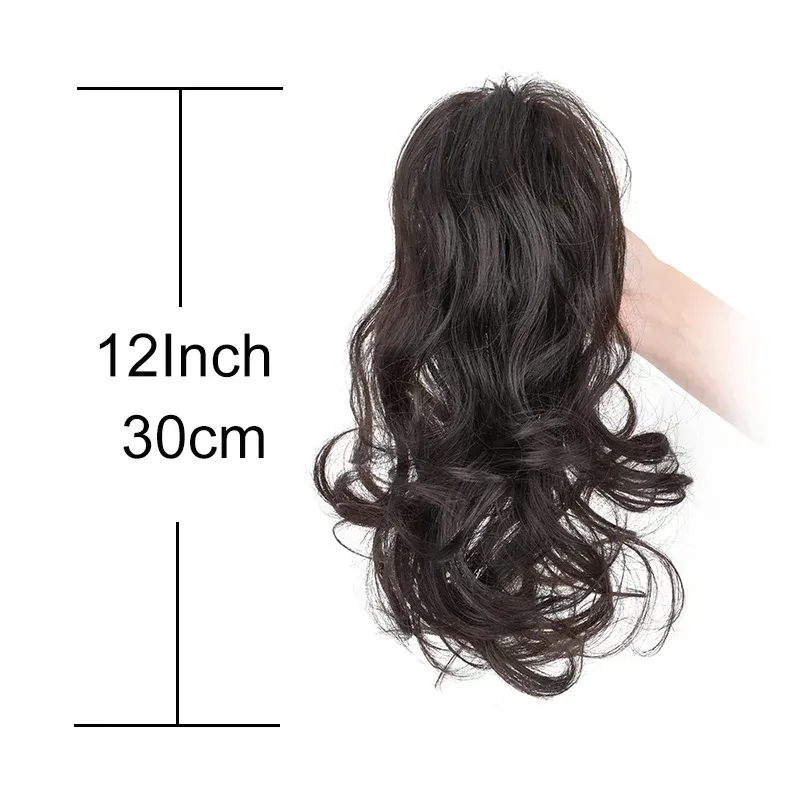 Pince à queue de cheval synthétique bouclée de 30 cm, extension courte pour femmes, disponible en noir, brun et blond 3