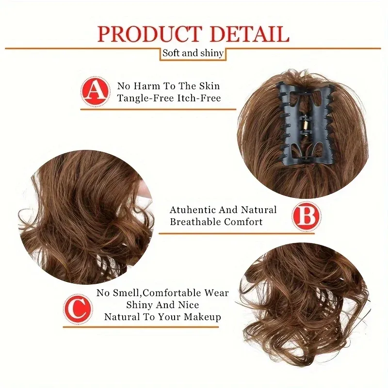 Pince à queue de cheval synthétique bouclée de 30 cm, extension courte pour femmes, disponible en noir, brun et blond 4