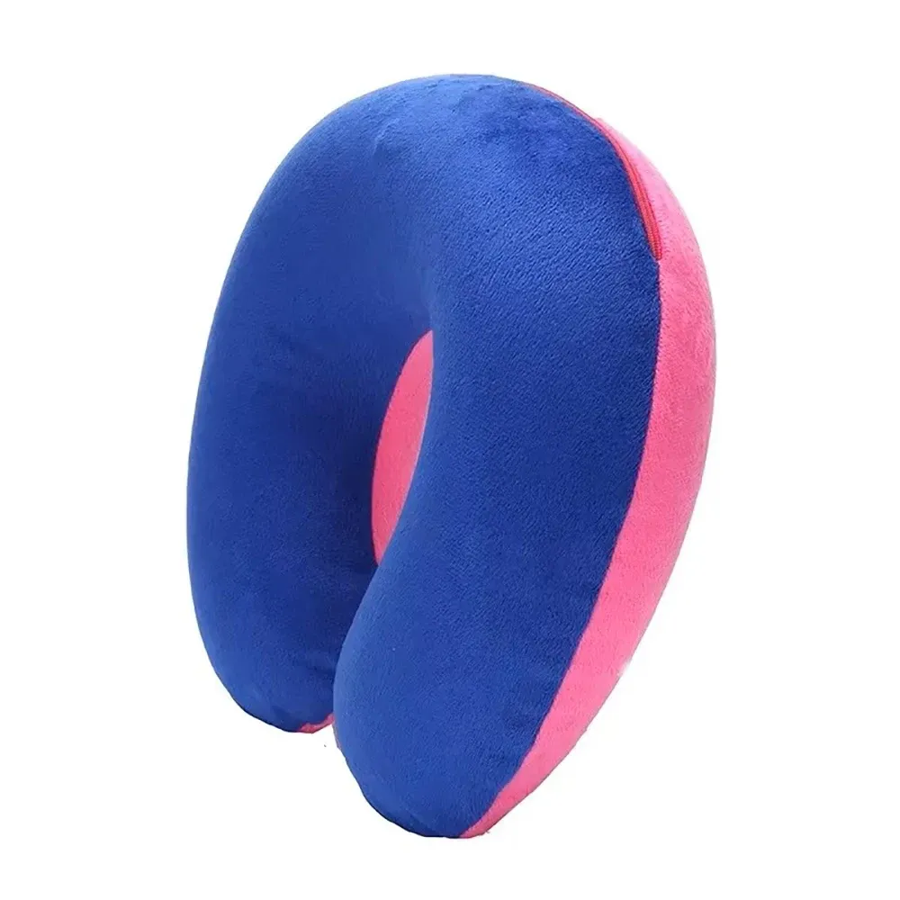 Oreiller de voyage gonflable portable en forme de U, soutien cervical, revêtement en peluche courte, idéal pour le sommeil au bureau 4
