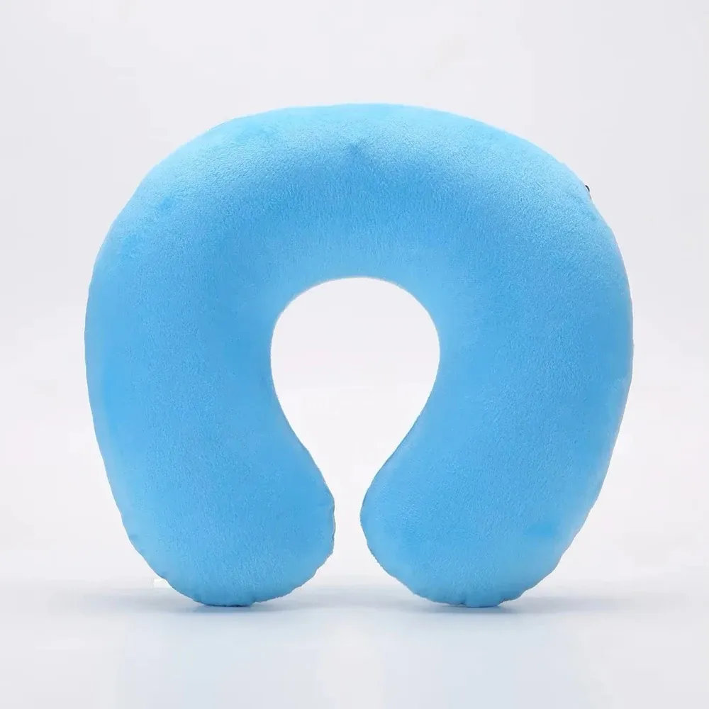Oreiller de voyage gonflable portable en forme de U, soutien cervical, revêtement en peluche courte, idéal pour le sommeil au bureau 16