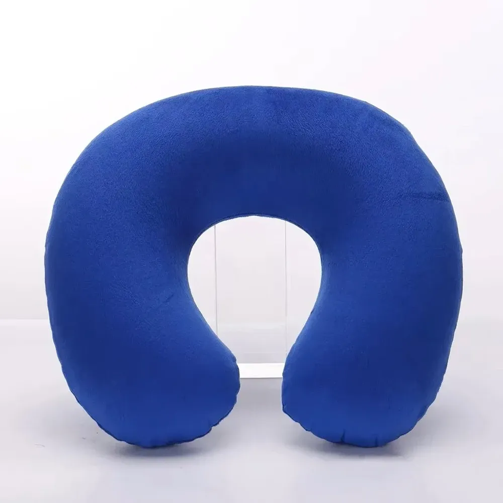 Oreiller de voyage gonflable portable en forme de U, soutien cervical, revêtement en peluche courte, idéal pour le sommeil au bureau 10