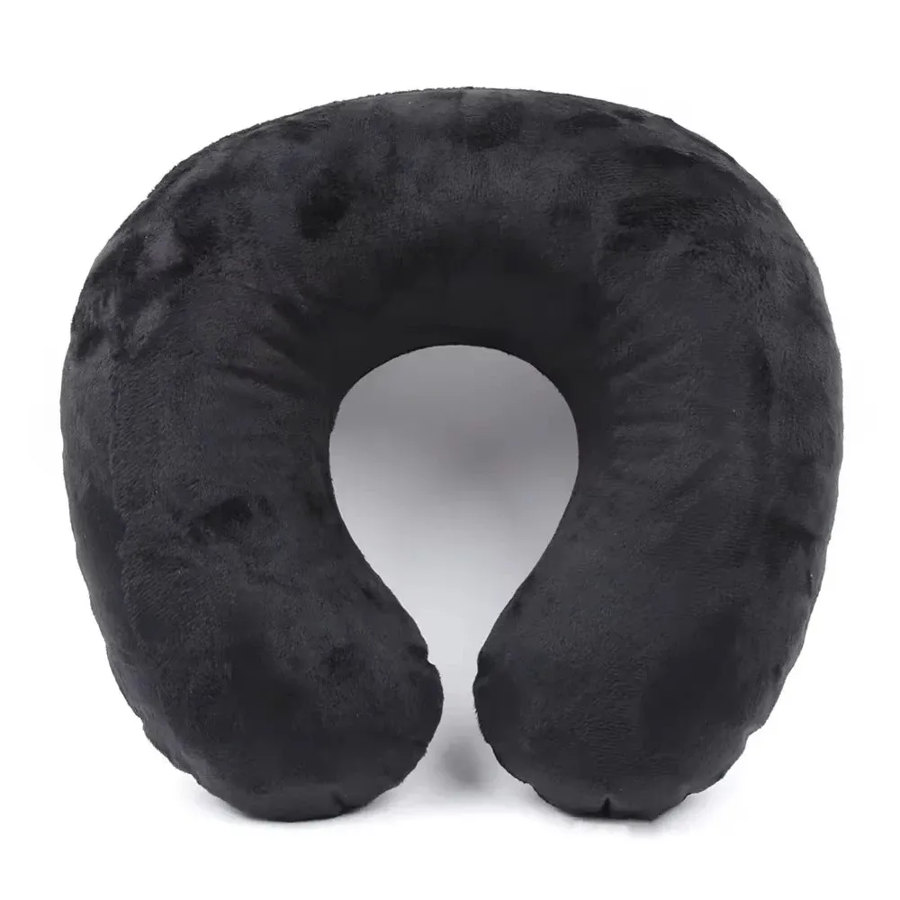 Oreiller de voyage gonflable portable en forme de U, soutien cervical, revêtement en peluche courte, idéal pour le sommeil au bureau 9
