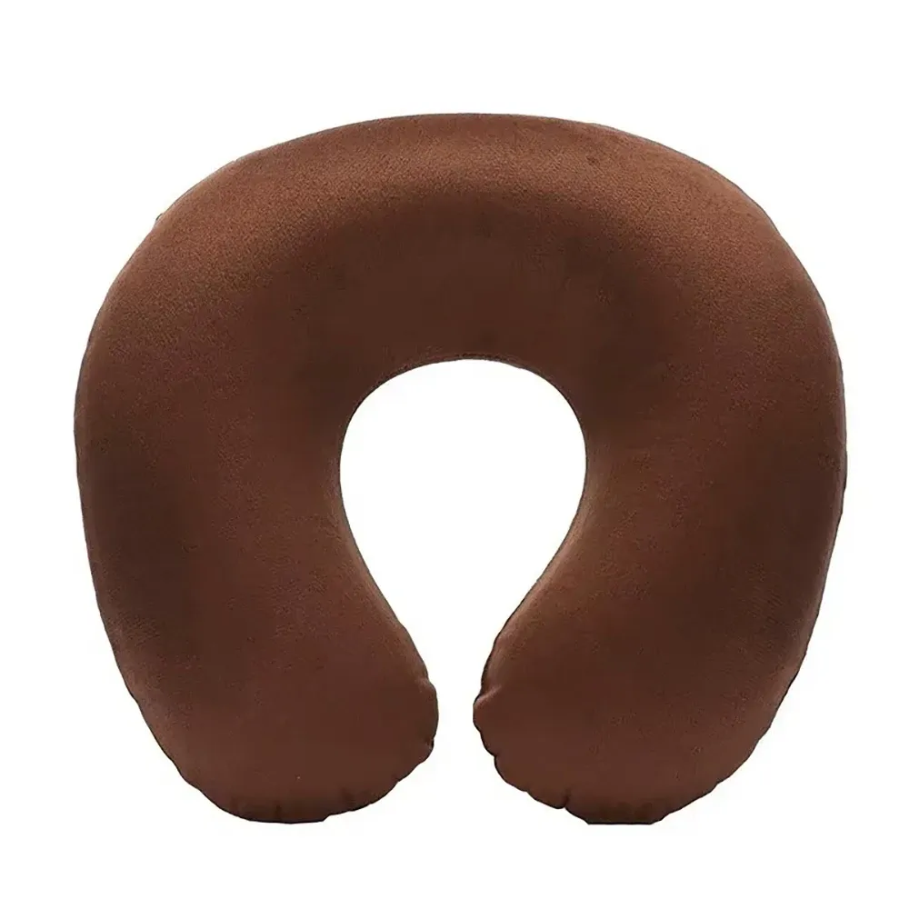 Oreiller de voyage gonflable portable en forme de U, soutien cervical, revêtement en peluche courte, idéal pour le sommeil au bureau 8