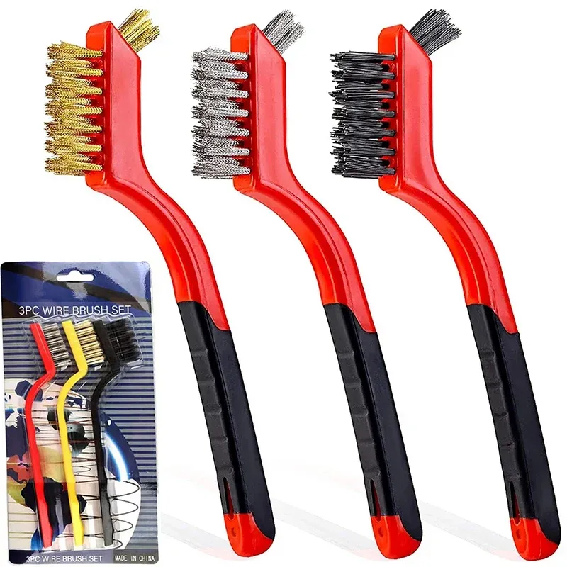 Lot de 3 brosses métalliques en acier inoxydable et laiton de 7 pouces pour le décapage de la rouille et l'ébavurage - Image 1