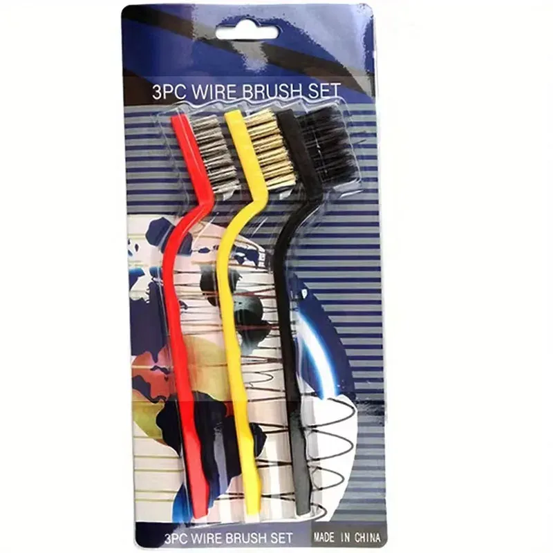 Lot de 3 brosses métalliques en acier inoxydable et laiton de 7 pouces pour le décapage de la rouille et l'ébavurage 8