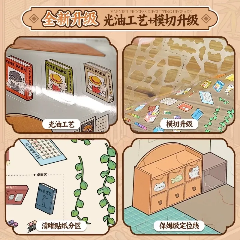JIANQI Grand format 10-en-1 : Autocollants 3D pour organisateur de bureau, album de scrapbooking, fournitures de scrapbooking DIY à thème de dessins animés, papeterie coréenne 5