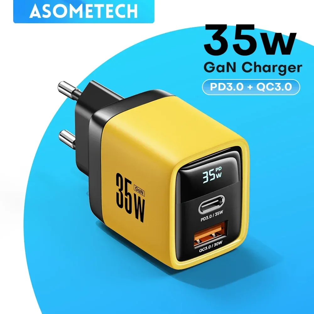 Chargeur GaN 35W à affichage LED, USB-C PD 3.0 et QC 3.0, charge rapide pour iPhone 14 Pro, Samsung, Xiaomi et iPad Pro - Image 1