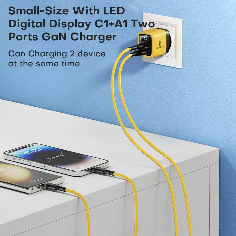 Chargeur GaN 35W à affichage LED, USB-C PD 3.0 et QC 3.0, charge rapide pour iPhone 14 Pro, Samsung, Xiaomi et iPad Pro 4