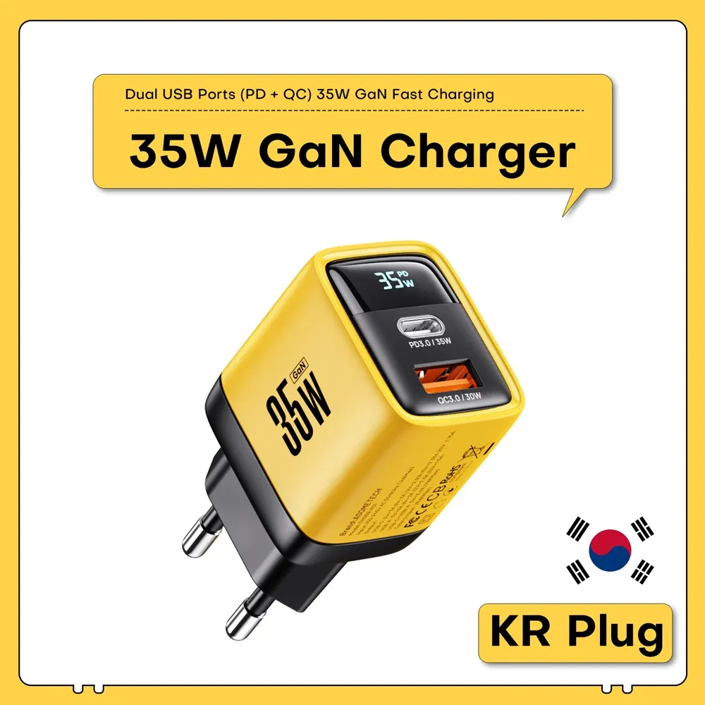 Chargeur GaN 35W à affichage LED, USB-C PD 3.0 et QC 3.0, charge rapide pour iPhone 14 Pro, Samsung, Xiaomi et iPad Pro 12