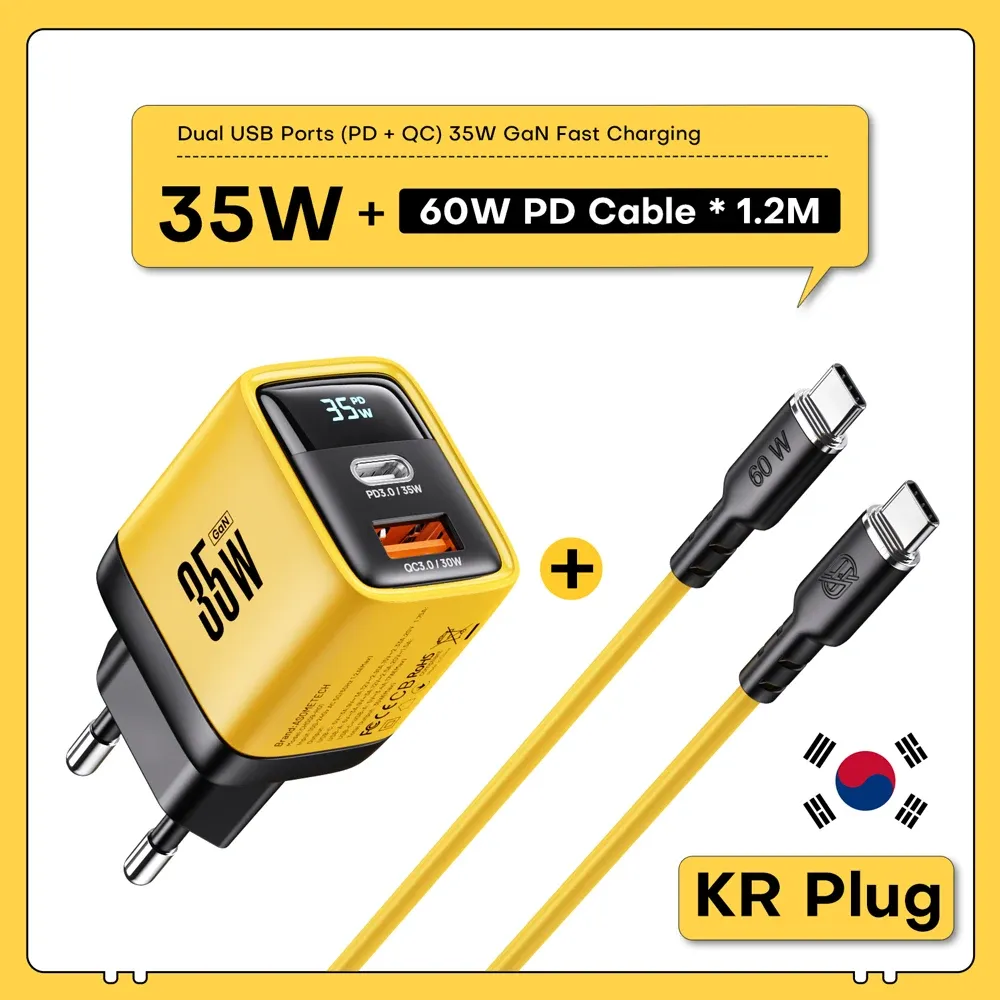 Chargeur GaN 35W à affichage LED, USB-C PD 3.0 et QC 3.0, charge rapide pour iPhone 14 Pro, Samsung, Xiaomi et iPad Pro 9