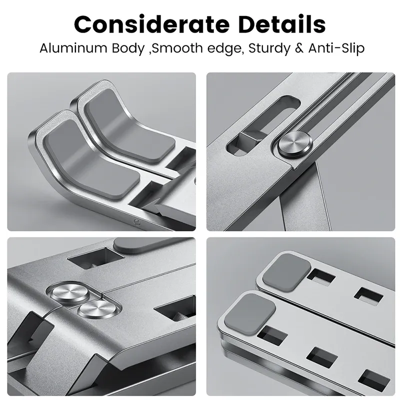 Support pour ordinateur portable en alliage d'aluminium, réglable et pliable, avec élévation et refroidissement, antidérapant 4