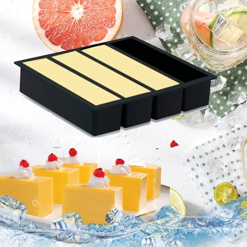 Bacs de congélation en silicone, grand format pour aliments, sauces et repas, avec couvercle, extra large, moules à glaçons et à soupe, bac 4 cubes, 1 pièce 5