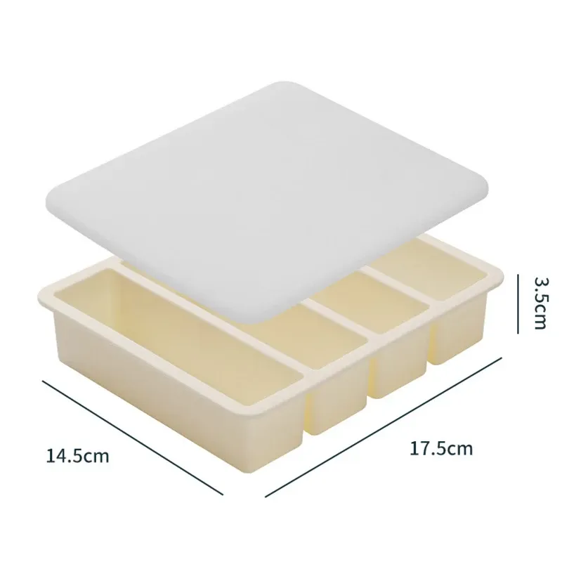 Bacs de congélation en silicone, grand format pour aliments, sauces et repas, avec couvercle, extra large, moules à glaçons et à soupe, bac 4 cubes, 1 pièce 14