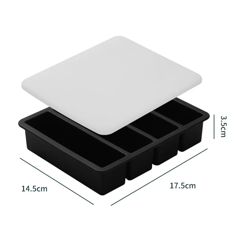 Bacs de congélation en silicone, grand format pour aliments, sauces et repas, avec couvercle, extra large, moules à glaçons et à soupe, bac 4 cubes, 1 pièce 17