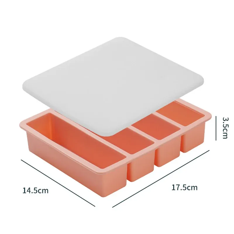 Bacs de congélation en silicone, grand format pour aliments, sauces et repas, avec couvercle, extra large, moules à glaçons et à soupe, bac 4 cubes, 1 pièce 18
