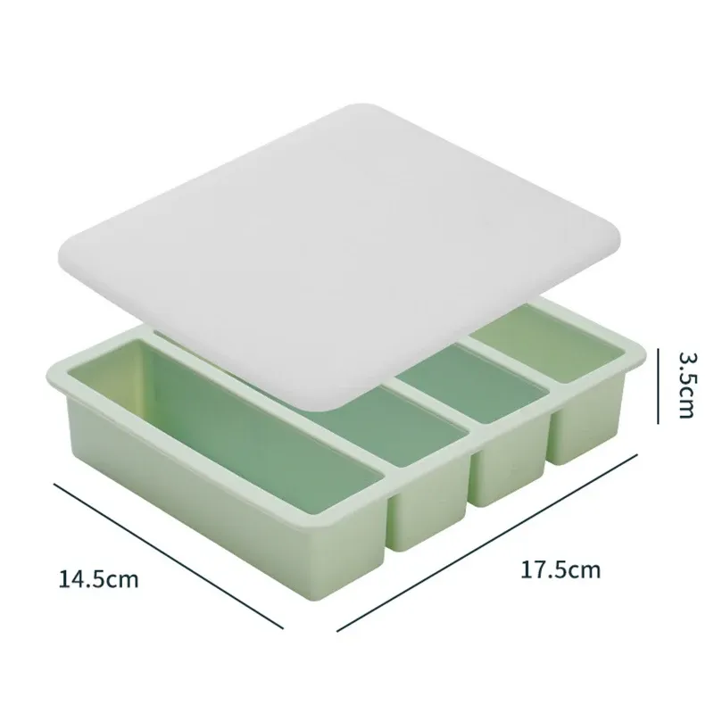 Bacs de congélation en silicone, grand format pour aliments, sauces et repas, avec couvercle, extra large, moules à glaçons et à soupe, bac 4 cubes, 1 pièce 15
