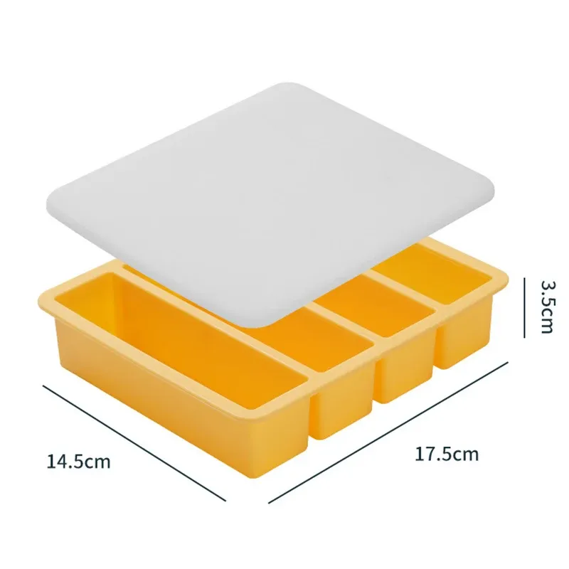 Bacs de congélation en silicone, grand format pour aliments, sauces et repas, avec couvercle, extra large, moules à glaçons et à soupe, bac 4 cubes, 1 pièce 16