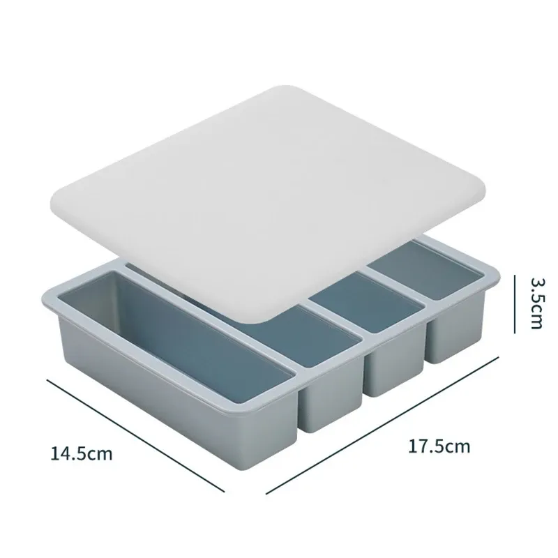 Bacs de congélation en silicone, grand format pour aliments, sauces et repas, avec couvercle, extra large, moules à glaçons et à soupe, bac 4 cubes, 1 pièce 9