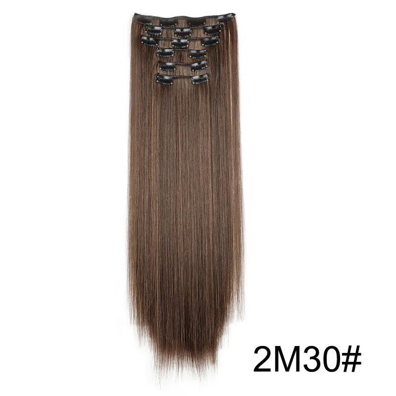 Extensions capillaires synthétiques 24 pouces, 16 clips, cheveux longs et lisses, blond et noir, résistantes à la chaleur, usage quotidien 22