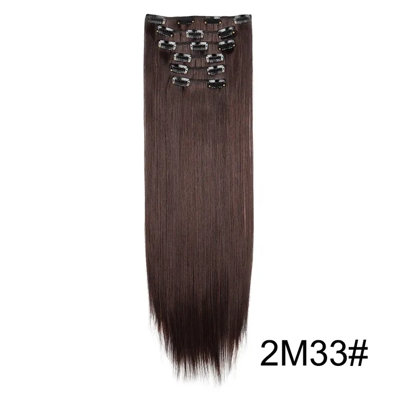 Extensions capillaires synthétiques 24 pouces, 16 clips, cheveux longs et lisses, blond et noir, résistantes à la chaleur, usage quotidien 23