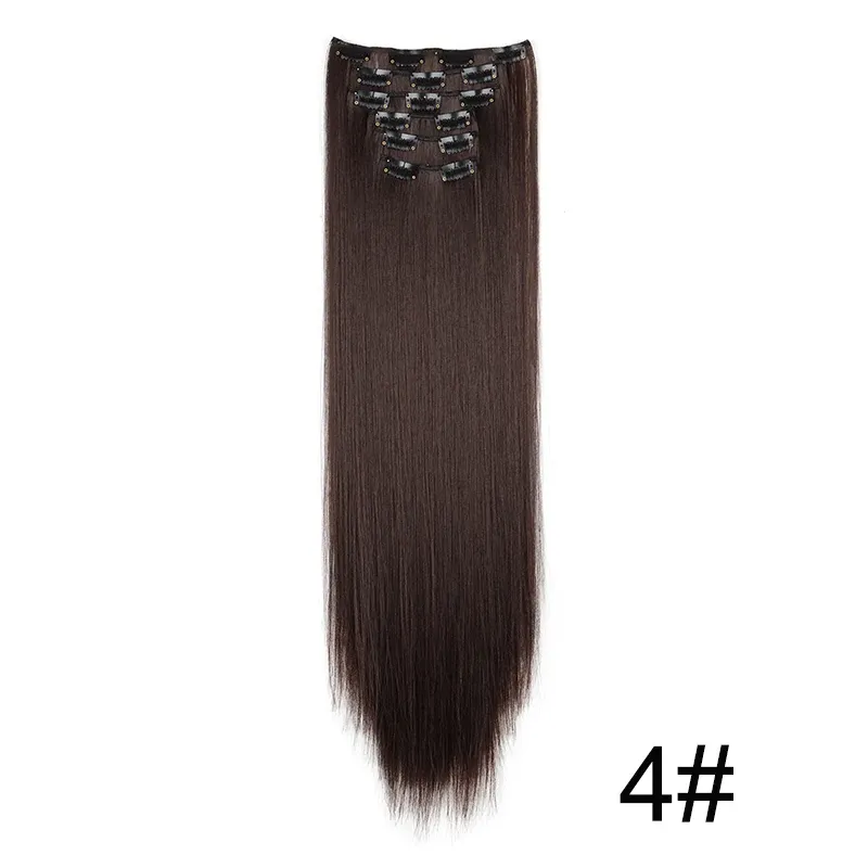 Extensions capillaires synthétiques 24 pouces, 16 clips, cheveux longs et lisses, blond et noir, résistantes à la chaleur, usage quotidien 20