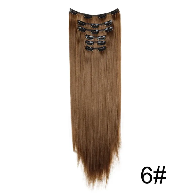 Extensions capillaires synthétiques 24 pouces, 16 clips, cheveux longs et lisses, blond et noir, résistantes à la chaleur, usage quotidien 19