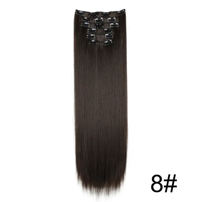 Extensions capillaires synthétiques 24 pouces, 16 clips, cheveux longs et lisses, blond et noir, résistantes à la chaleur, usage quotidien 17