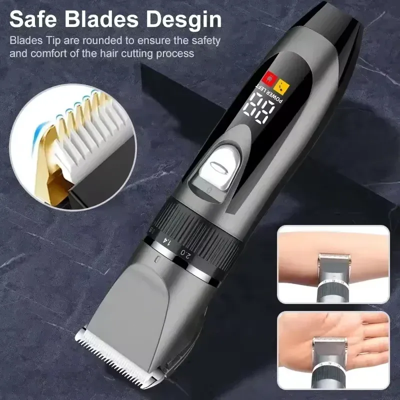 Tondeuse à cheveux électrique professionnelle avec écran numérique, lames en céramique et charge rapide USB 4