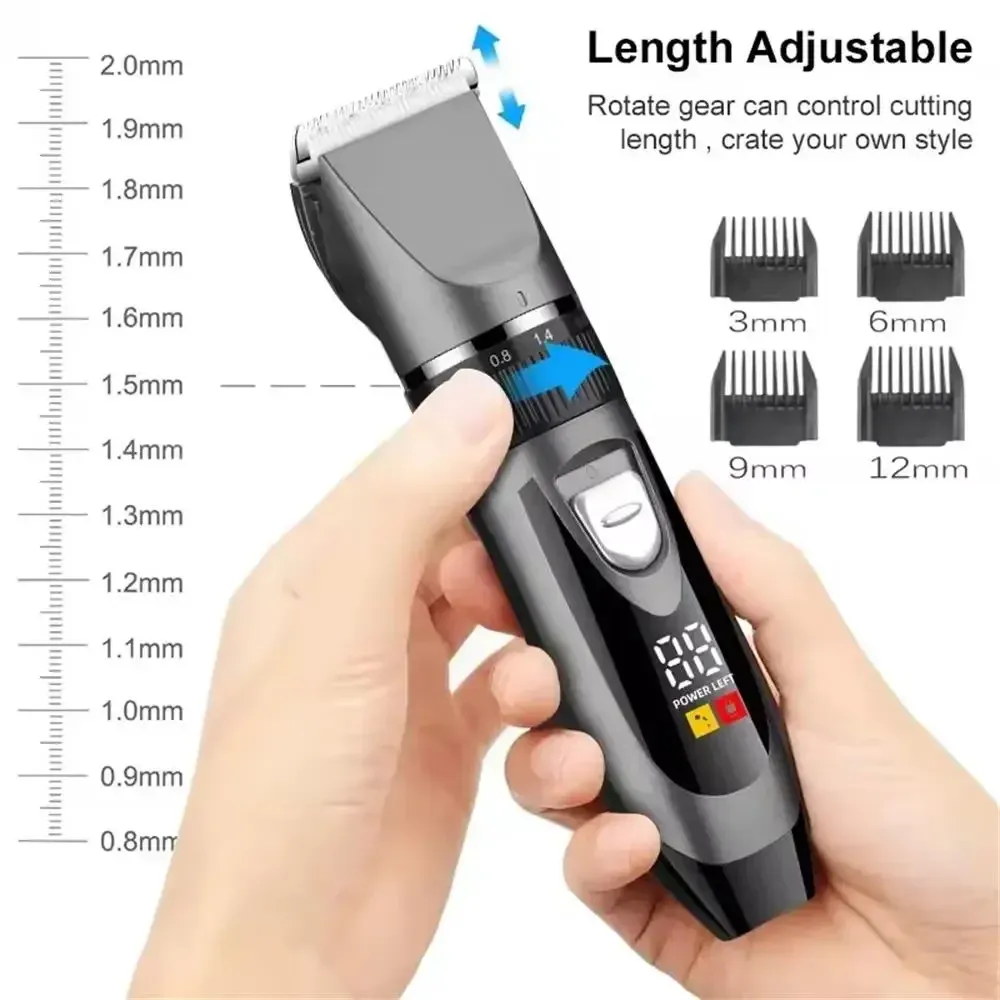 Tondeuse à cheveux électrique professionnelle avec écran numérique, lames en céramique et charge rapide USB 6