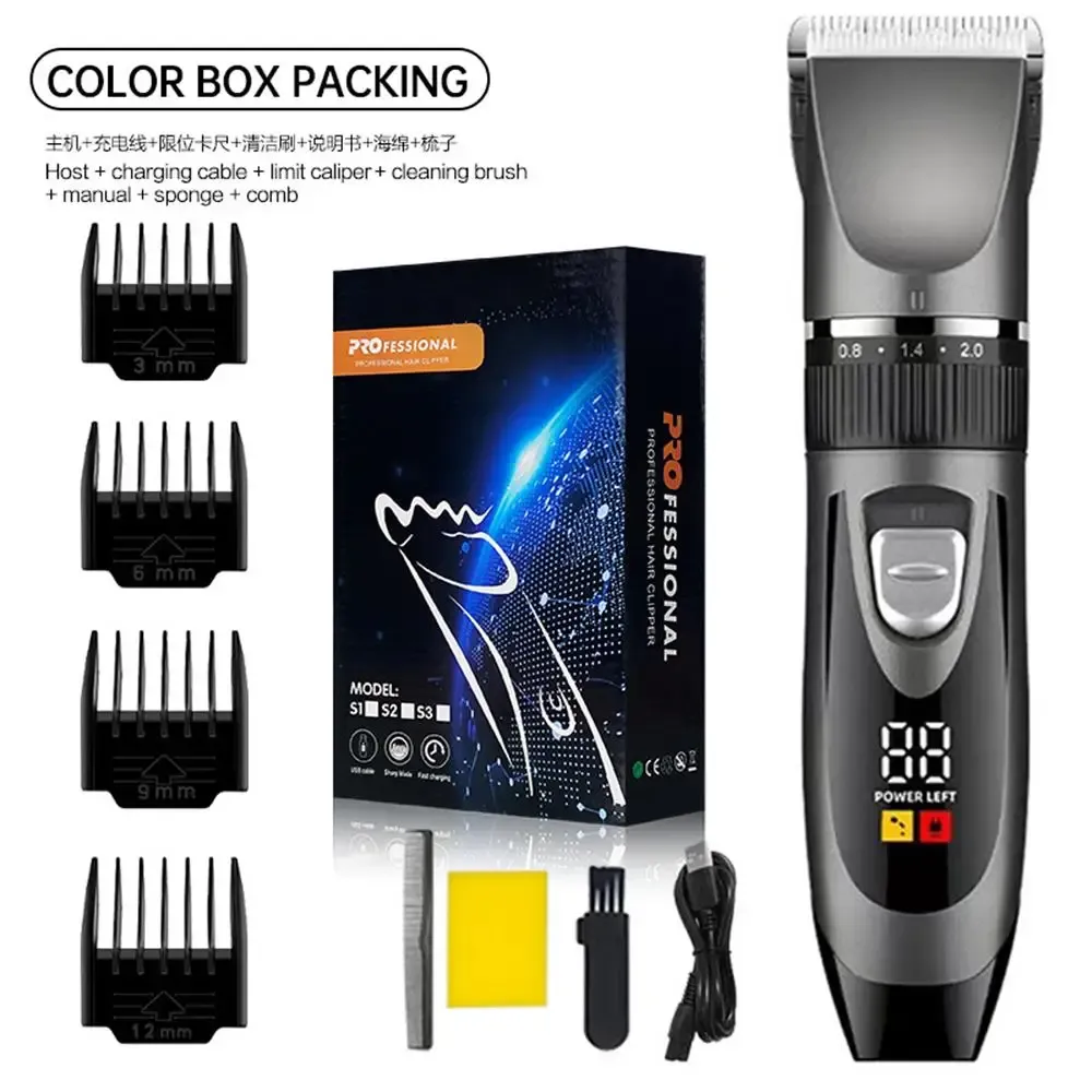 Tondeuse à cheveux électrique professionnelle avec écran numérique, lames en céramique et charge rapide USB 8