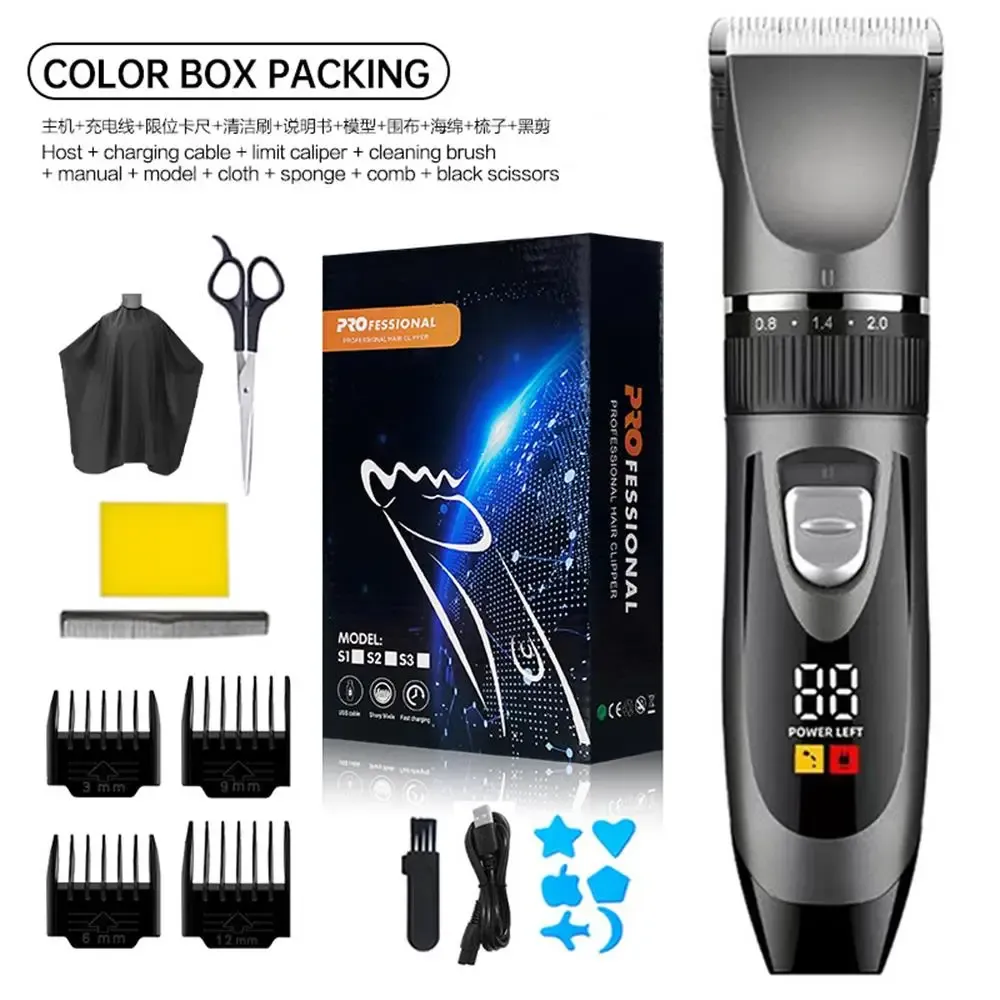 Tondeuse à cheveux électrique professionnelle avec écran numérique, lames en céramique et charge rapide USB 10