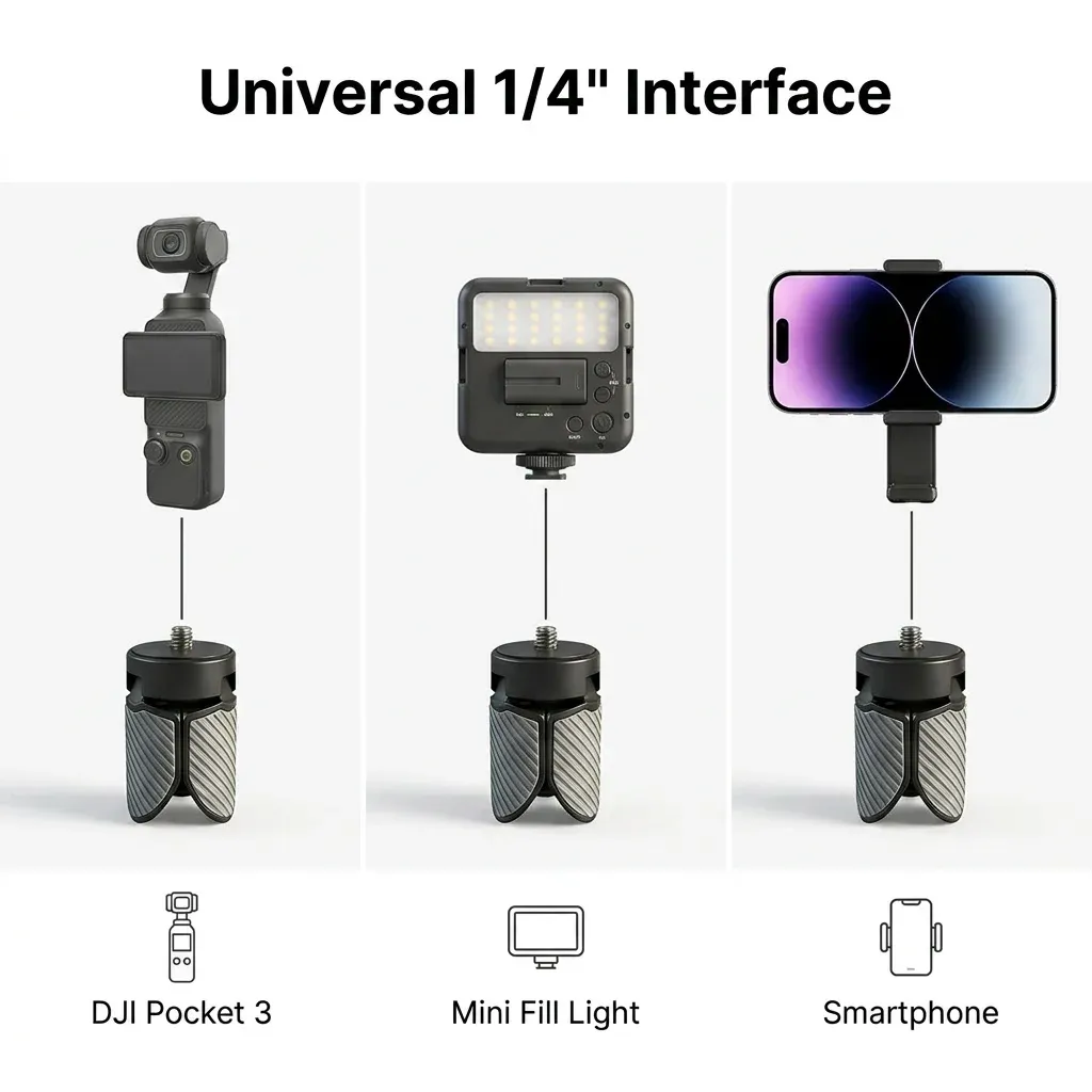 Mini trépied en plastique à vis 1/4" pour caméra d'action GoPro, smartphone et DJI Pocket 3/4 3