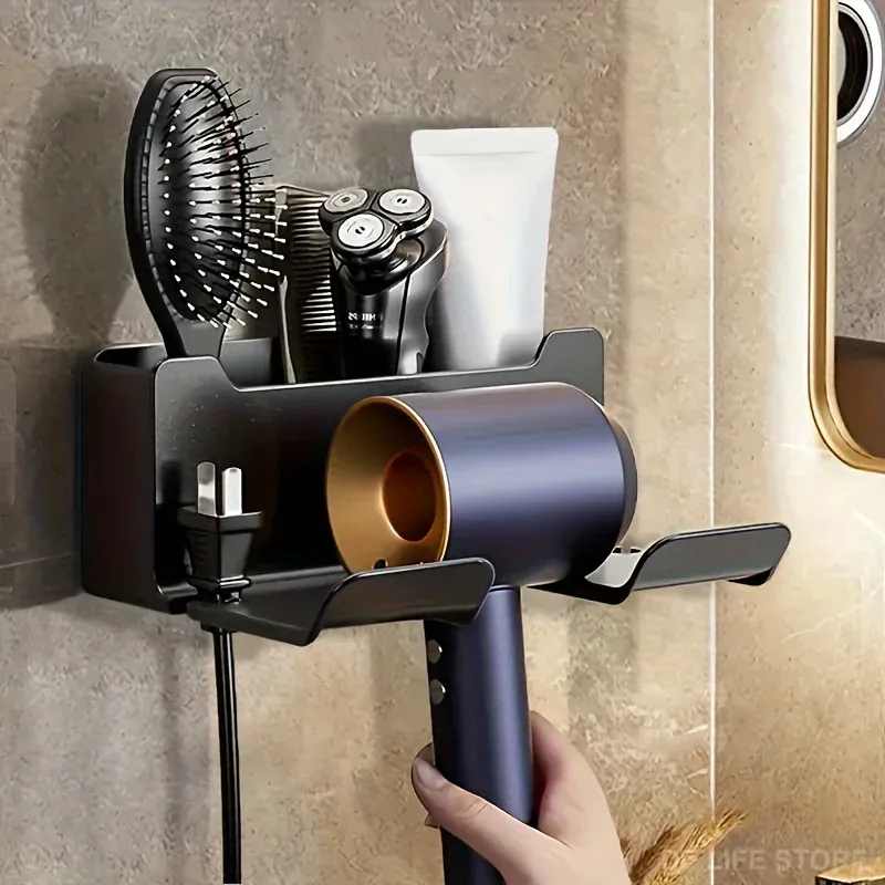 Support mural pour sèche-cheveux, porte-lisseur, organisateur pour sèche-cheveux, boîte de rangement pour brosse à cheveux, accessoires de salle de bain 1