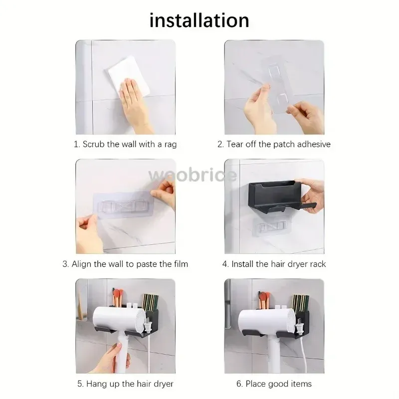 Support mural pour sèche-cheveux, porte-lisseur, organisateur pour sèche-cheveux, boîte de rangement pour brosse à cheveux, accessoires de salle de bain 6
