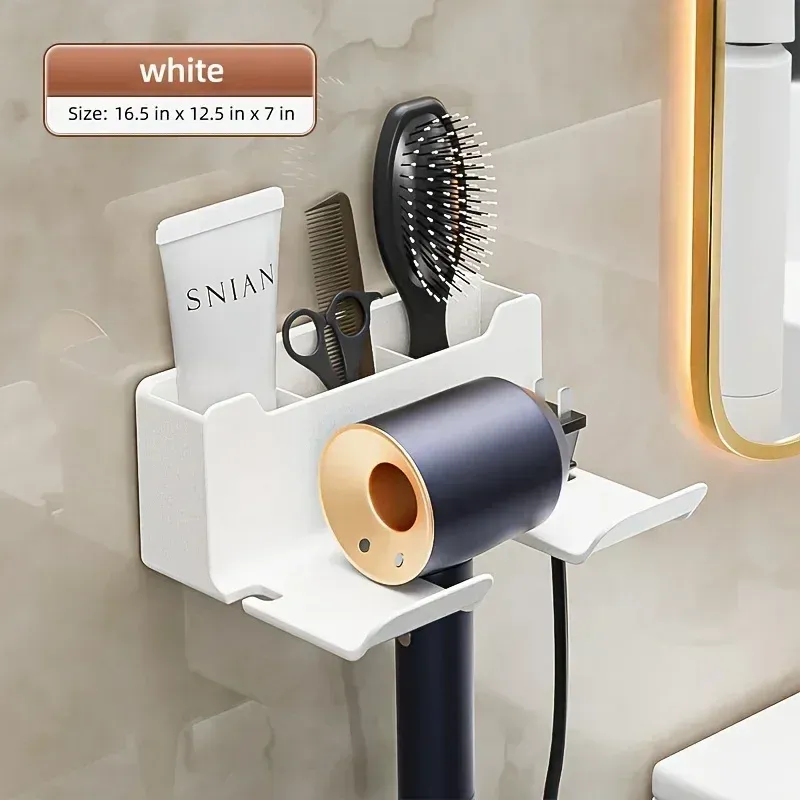 Support mural pour sèche-cheveux, porte-lisseur, organisateur pour sèche-cheveux, boîte de rangement pour brosse à cheveux, accessoires de salle de bain 7