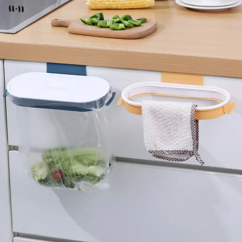Support de sac poubelle suspendu polyvalent, organisateur mural pour sous-évier de cuisine, range-tout pour portes d'armoire 2