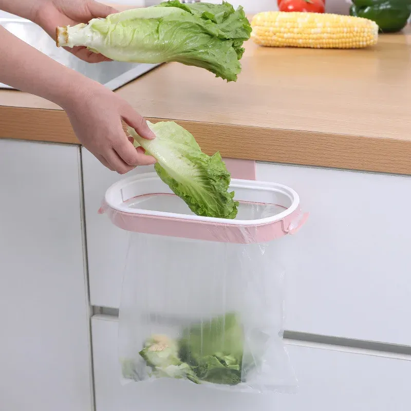 Support de sac poubelle suspendu polyvalent, organisateur mural pour sous-évier de cuisine, range-tout pour portes d'armoire 4