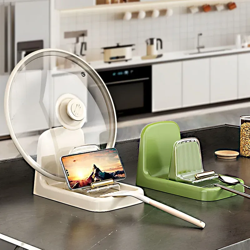 Organisateur de couvercles de casserole empilable en plastique, support de rangement de cuisine peu encombrant pour plusieurs couvercles et ustensiles de cuisine 4
