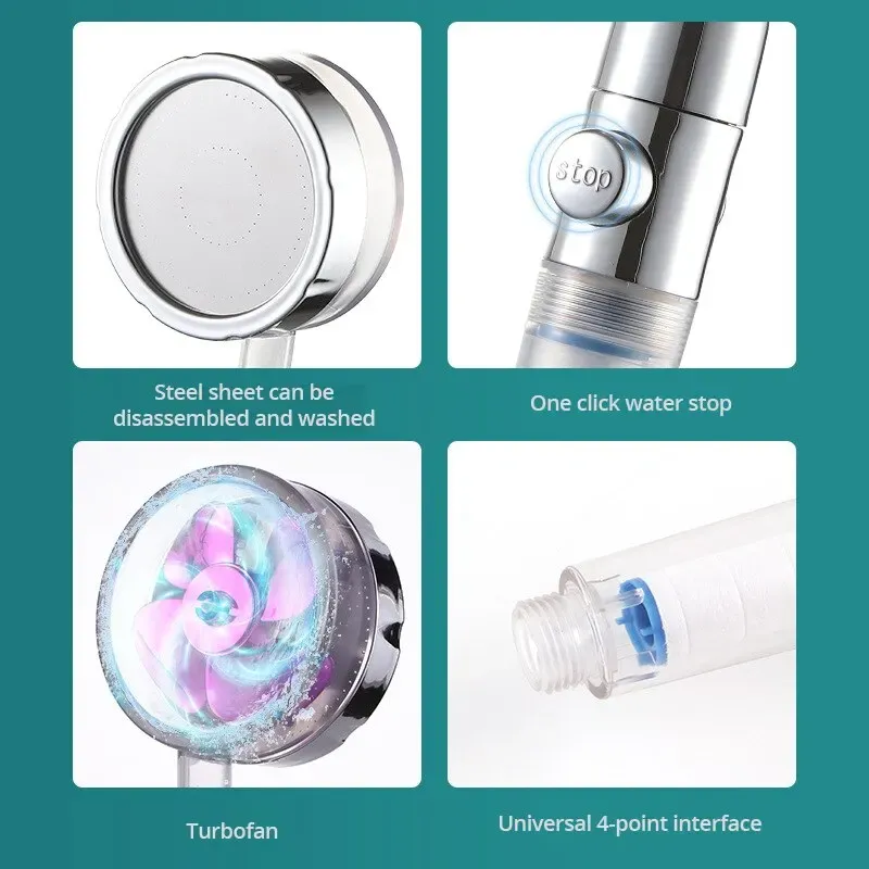 Tête de douche à main haute pression avec buse turbo et filtre en coton 5