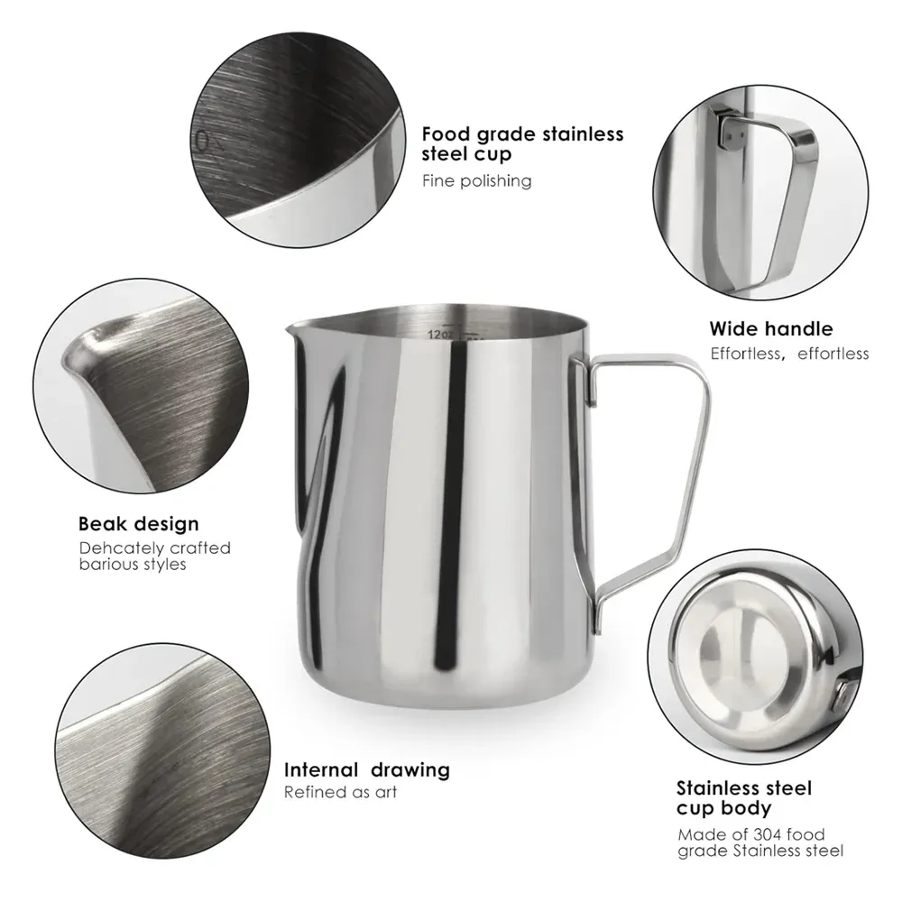 Pichet à mousse de lait en acier inoxydable pour latte art, tasses Nespresso, accessoires à café faciles à nettoyer 2