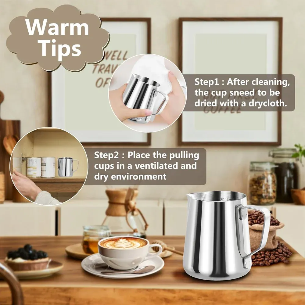 Pichet à mousse de lait en acier inoxydable pour latte art, tasses Nespresso, accessoires à café faciles à nettoyer 4
