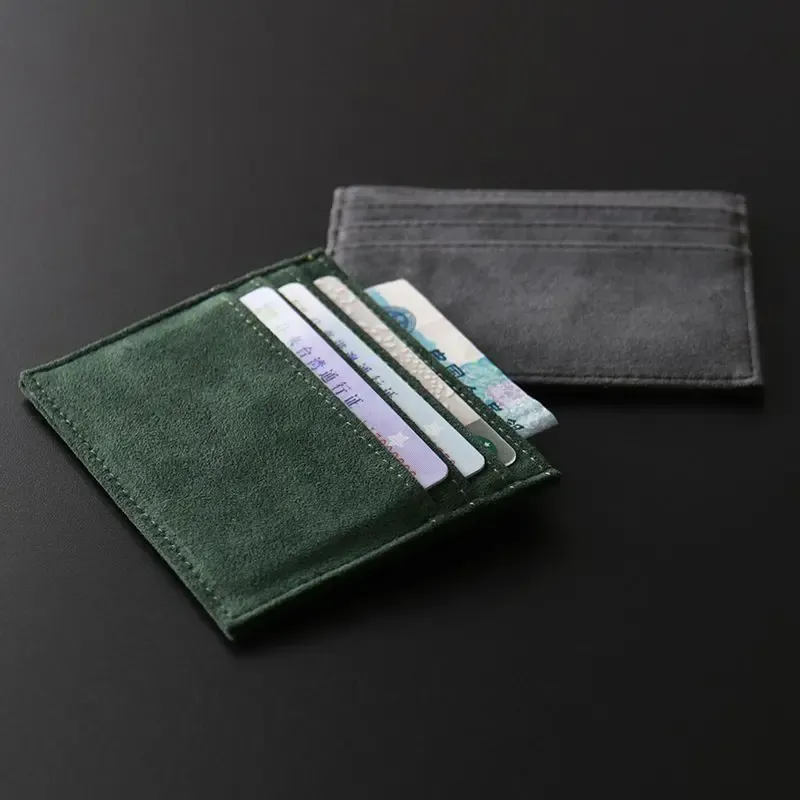 Portefeuille fin en cuir suédé pour homme avec fermeture éclair et poche à monnaie